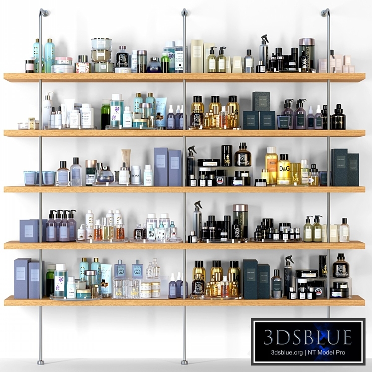 Shelf in a supermarket or beauty salon with cosmetics. Make up