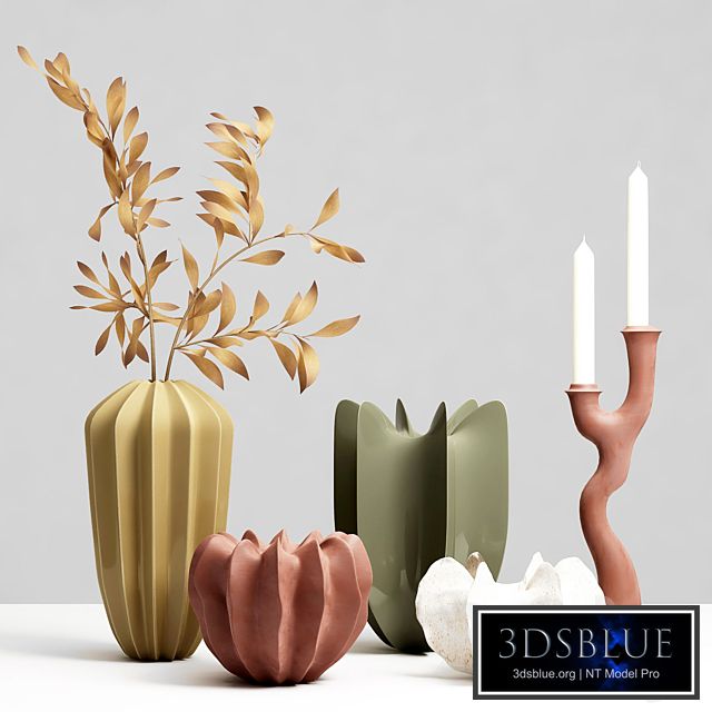 A set of vases with a candlestick.