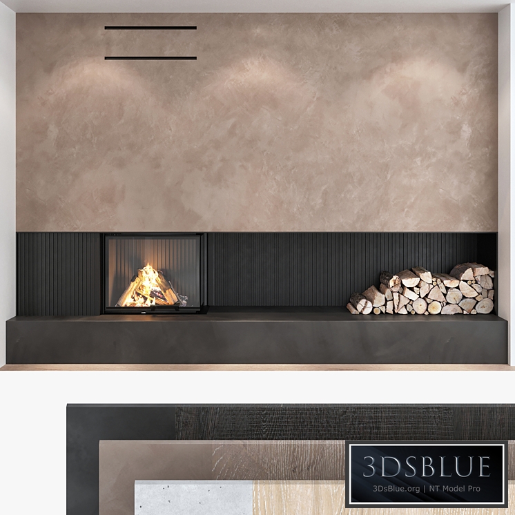 Decorative wall with fireplace set 06