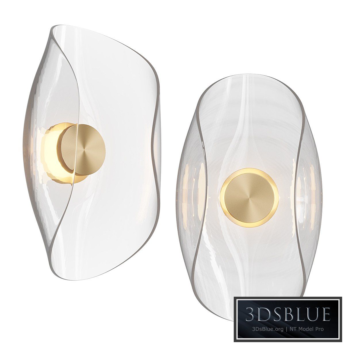 SAMPLE PAIR Liquid Swirl Glass & Brass Contemporary Wall Light Sconce