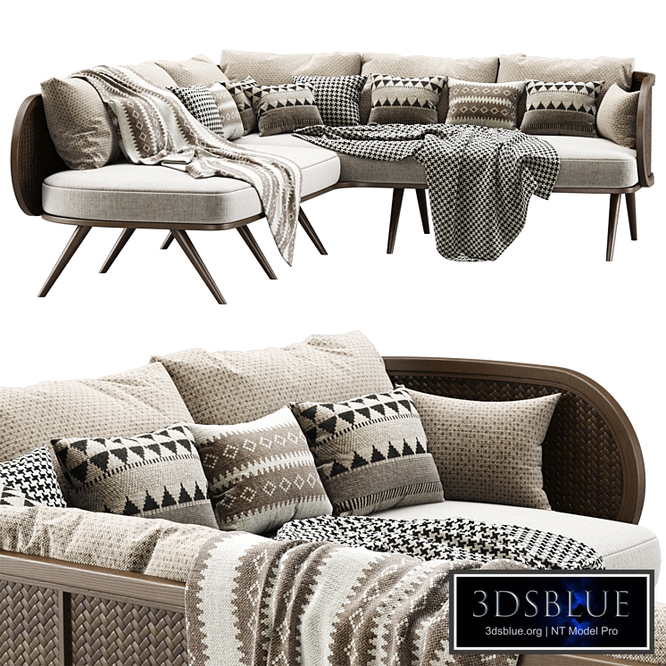 Victoria wooden rattan corner sofa VA30 / Rattan corner sofa