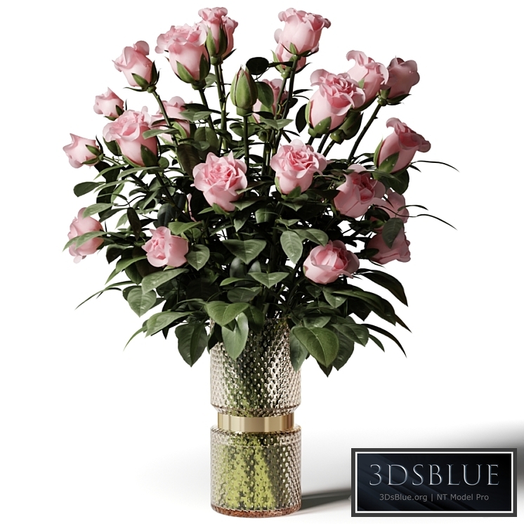 Tall bouquet of pink roses in a modern glass vase