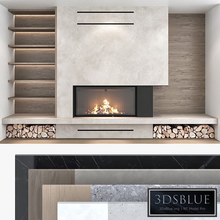 Decorative wall with fireplace set 07