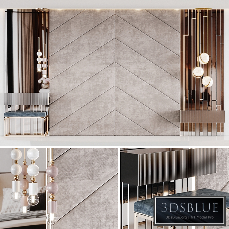 Decoration of a beige headboard with side tables and light