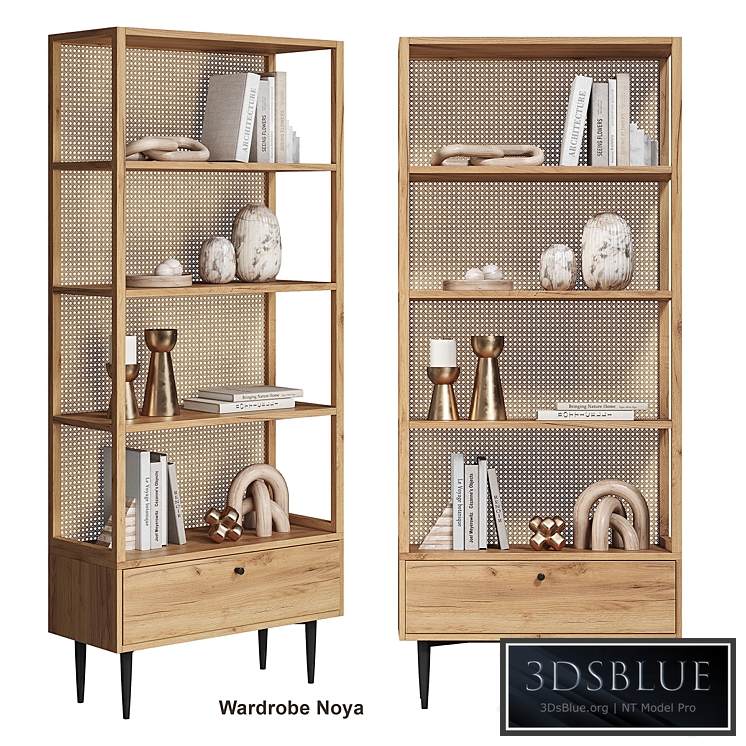 Bookcase in oak and wicker rattan, Noya La Redoute