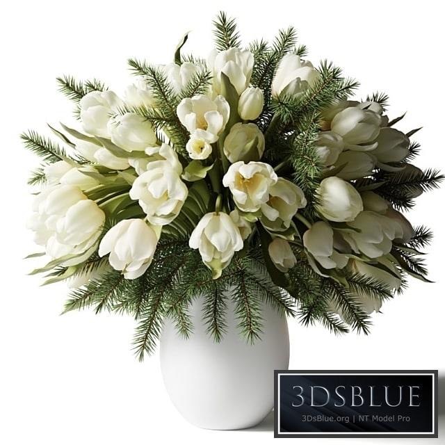 Bouquet of white tulips in a white vase