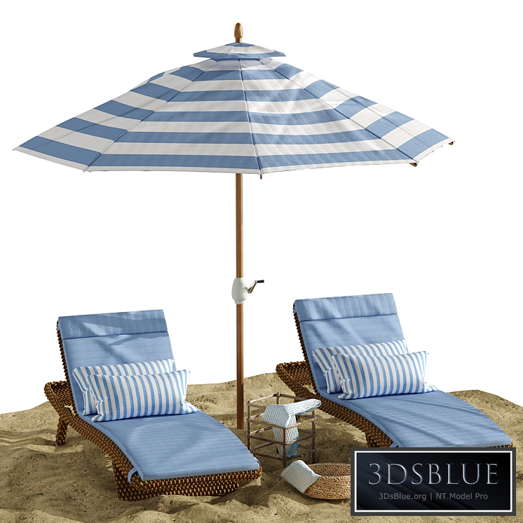 Beach umbrella and chaise longue set 2