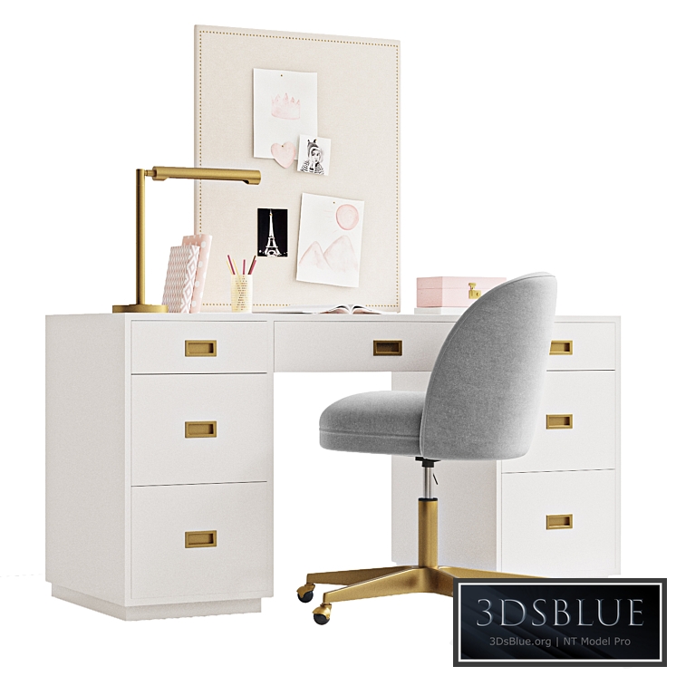 RH AVALON STORAGE DESK / ALESSA UPHOLSTERED DESK CHAIR