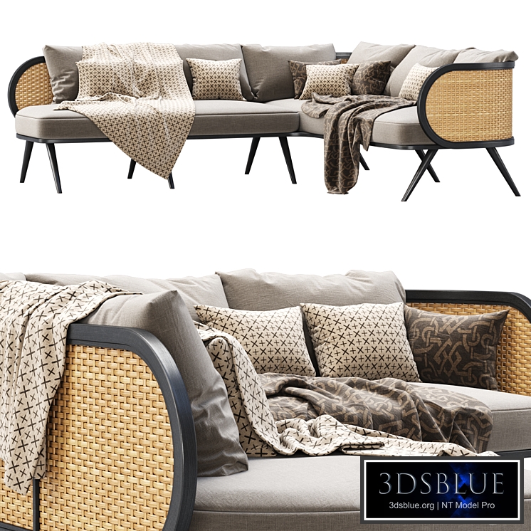 Victoria wooden rattan corner sofa BA70 / Rattan corner sofa