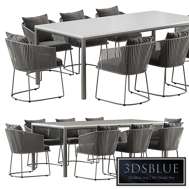 Outdoor Dining Set with Tempered Glass Top Table and Rope Woven Chairs