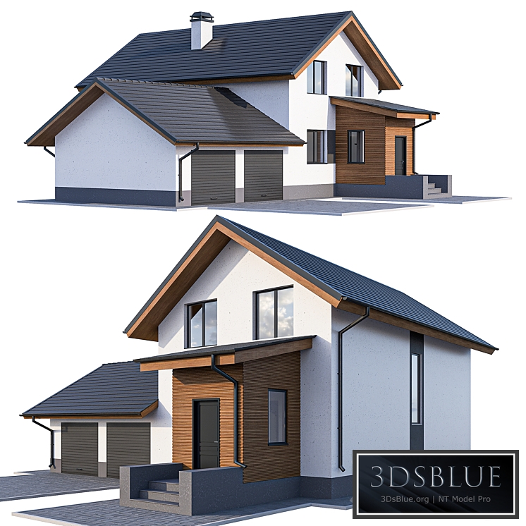 Two-storey cottage with a garage and a vestibule