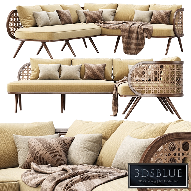 Victoria wooden rattan corner sofa PS80 / Rattan corner sofa