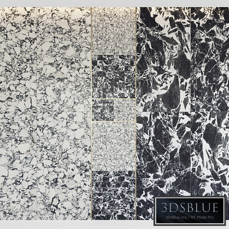 Architectural Design Floor gres Pebble Fragment B & W MARBLE set 3