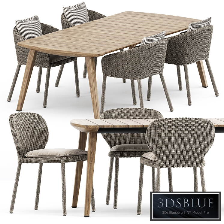 Strada armchair and side chair by Janus et Cie and Fynn Dining Outdoor table by Minotti