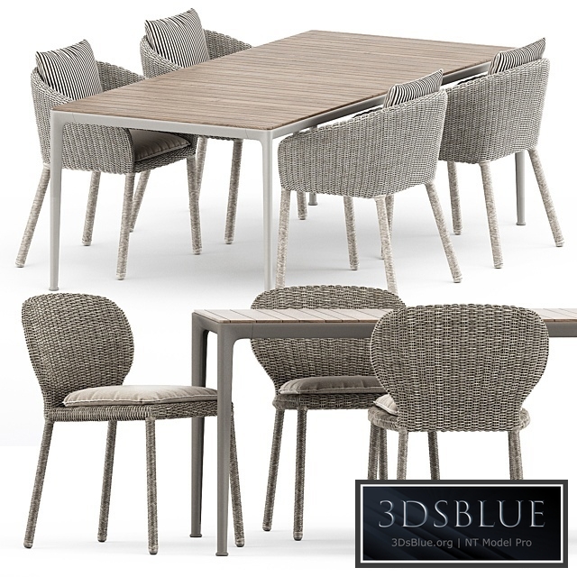 Strada armchair and side chair by Janus et Cie and Mirto Outdoor table by bebitalia