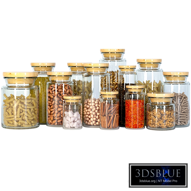 A jar of spices and pasta. Kit