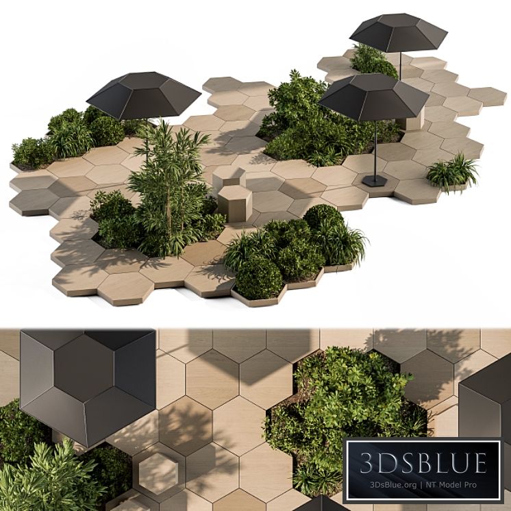 Urban Furniture / Architecture Bench with Plants- Set 25