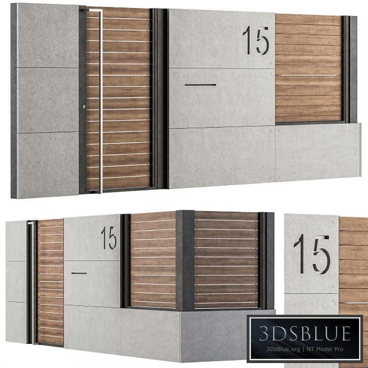 Concrete and Wood Fence Set 02