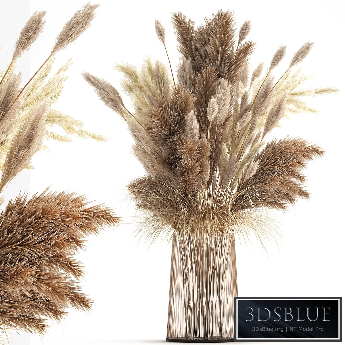 Bouquet 146. pampas grass, vase, dried flowers, reeds, cortaderia, luxury decor, glass, natural decor, branches, reeds