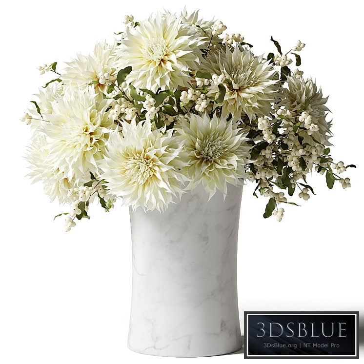 Bouquet of white chrysanthemums with snowberry twigs