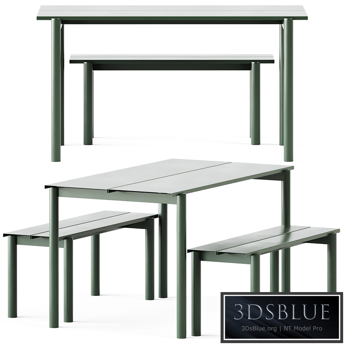 Linear Steel Garden Set L 140cm Table and Bench by Muuto