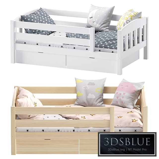 Childrens Bed With a Side Ernie Solid Pine Ekomebel/Кровать "Эрни" с ящиками