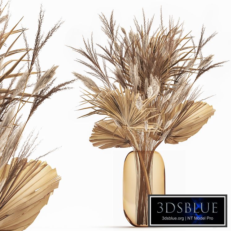 Bouquet 150. Pampas grass, branches, vase, palm leaf, dried flower, luxury decor, natural decor, glass, table decoration