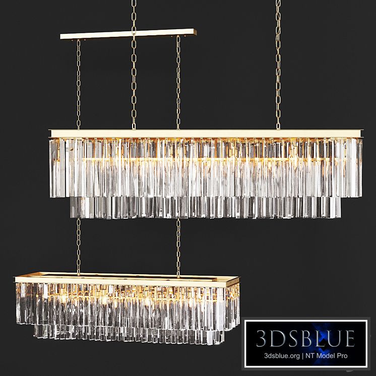 Restoration Hardware 1920S ODEON CLEAR GLASS FRINGE RECTANGULAR CHANDELIER 49 Brass