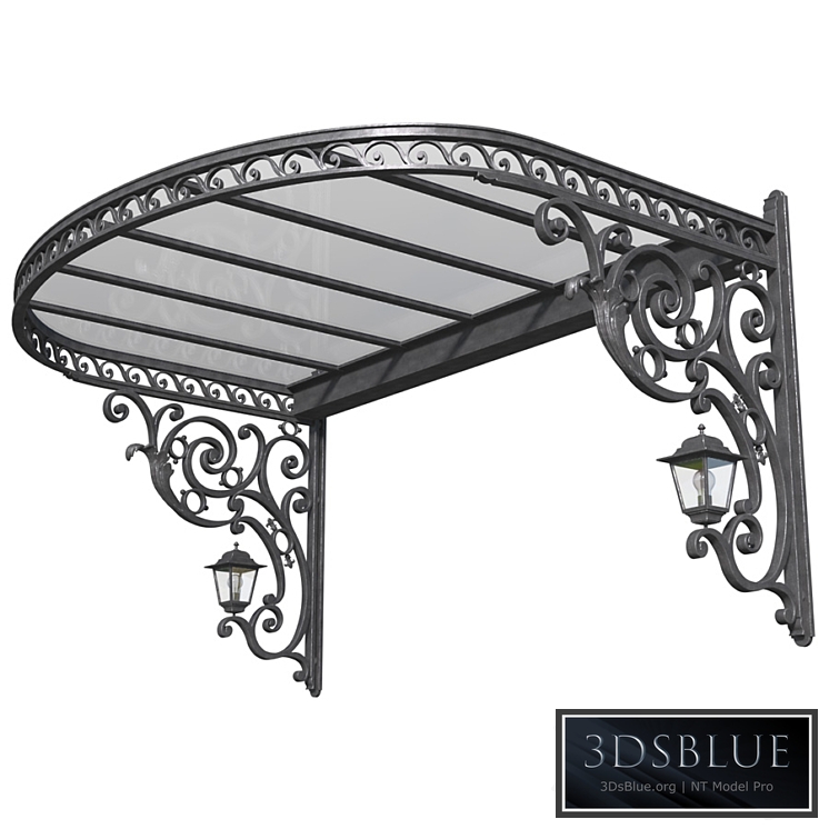 Awning over the porch. A visor over the front door. Wrought iron Сanopy