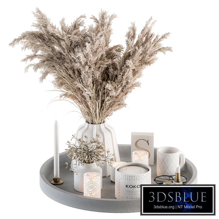 White Decorative Set with Pampas - Set 74