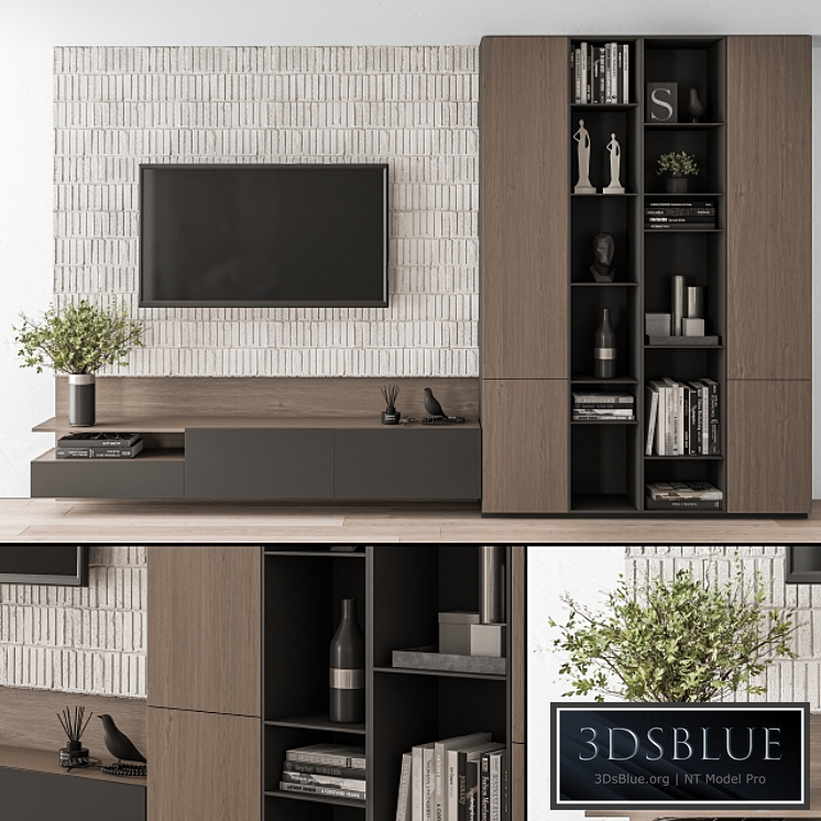 TV Wall Concrete and Wood - Set 22