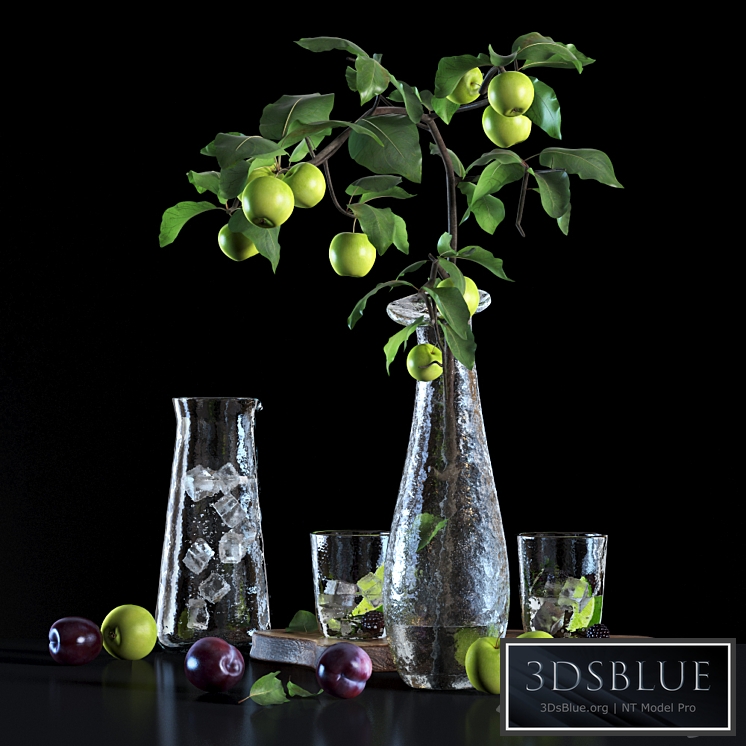 Water with lime and apple tree branch