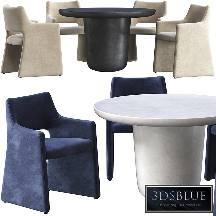 Dining table CB2 Lola and chair CB2 Foley Faux Mohair Navy