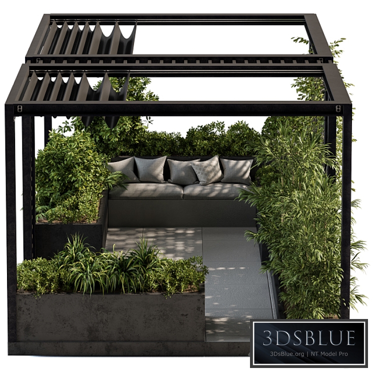 Roof Garden and Landscape Furniture with Pergola - Set 38