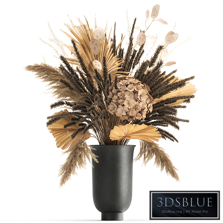 Bouquet 168, Hydrangea, pampas grass, vase, dried flower, branches, palm leaf, dry, decorative, natural