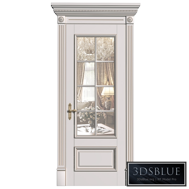 White interior door in classic style with glass. Classic interior door