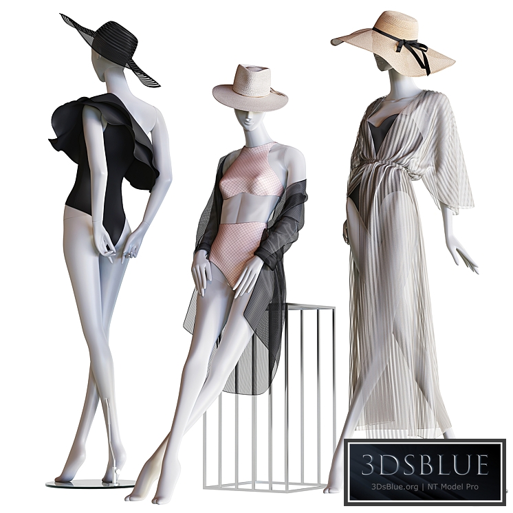 Set of female beachwear on mannequins