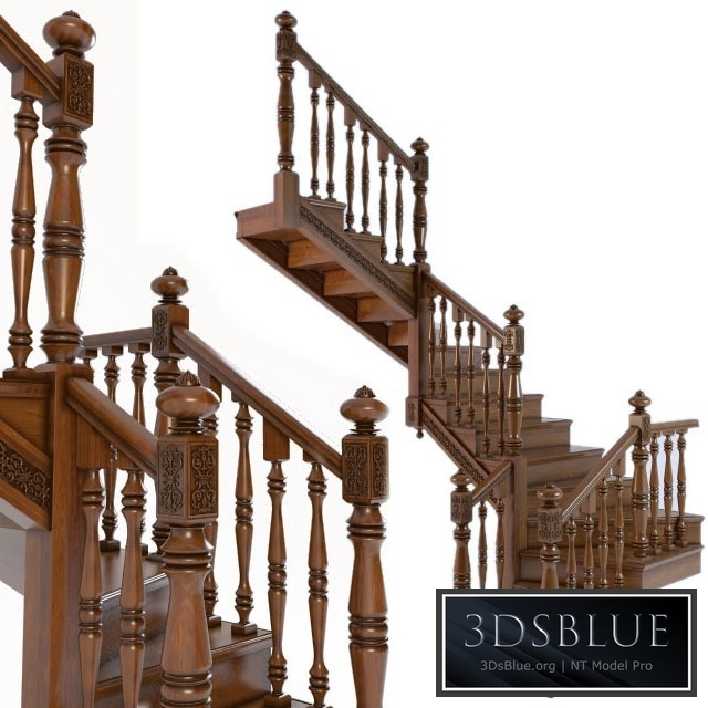 A wooden staircase. Wooden stairs