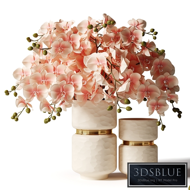 Bouquet of pink orchids in a modern beige vase