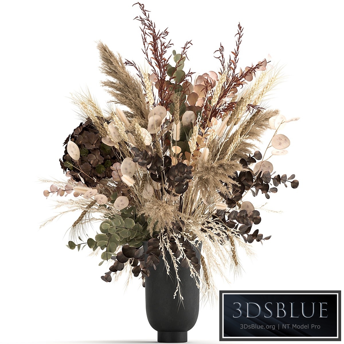 Bouquet 173. Pampas grass, vase, dried flower, branches, palm leaf, luxury decor, Lunnik, Lunaria, wheat, spikelet, Barberry, branches, Lunar, Lunaria