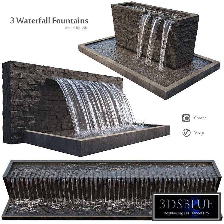 Waterfall fountains wide rock panel