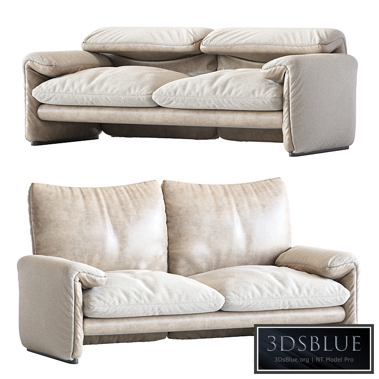 White Sheepskin Maralunga Sofa by Vico Magistretti for Cassina, Italy