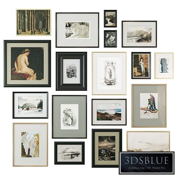 A set of paintings in classical frames