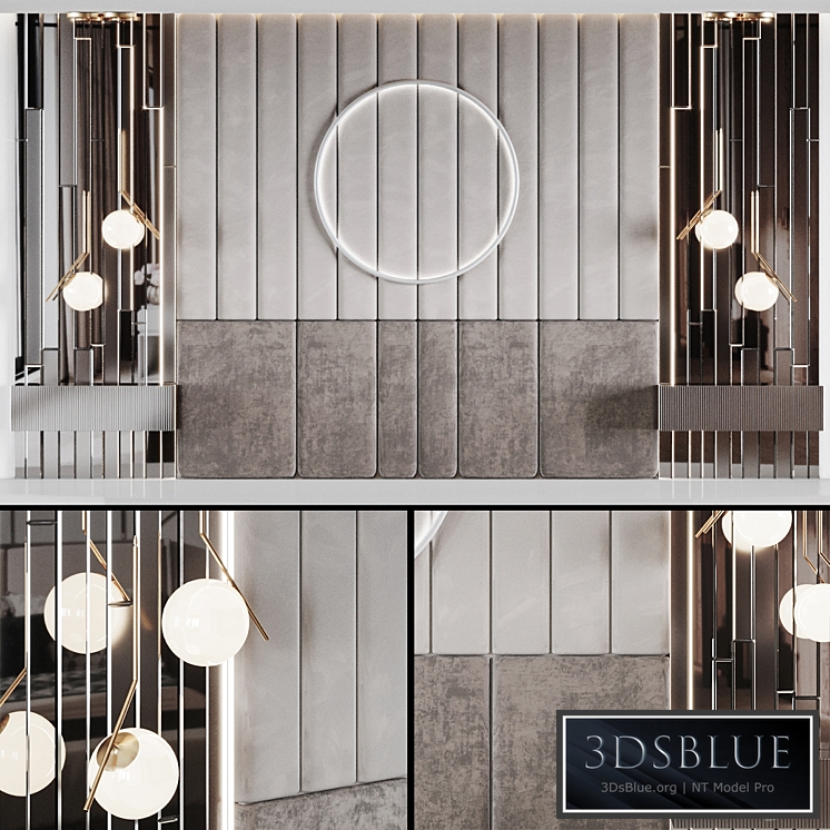 Headboard with pedestals and lamps