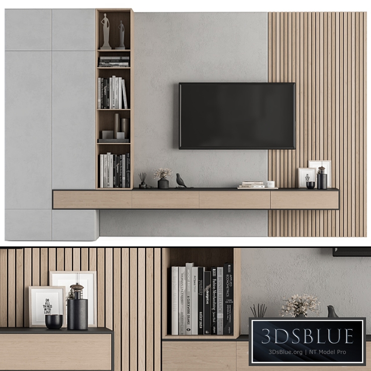 TV Wall Wood and Concrete - Set 26