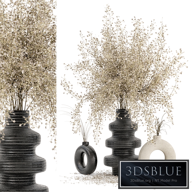 Indoor Dry Plants in rusty Concrete Pots - Set 288