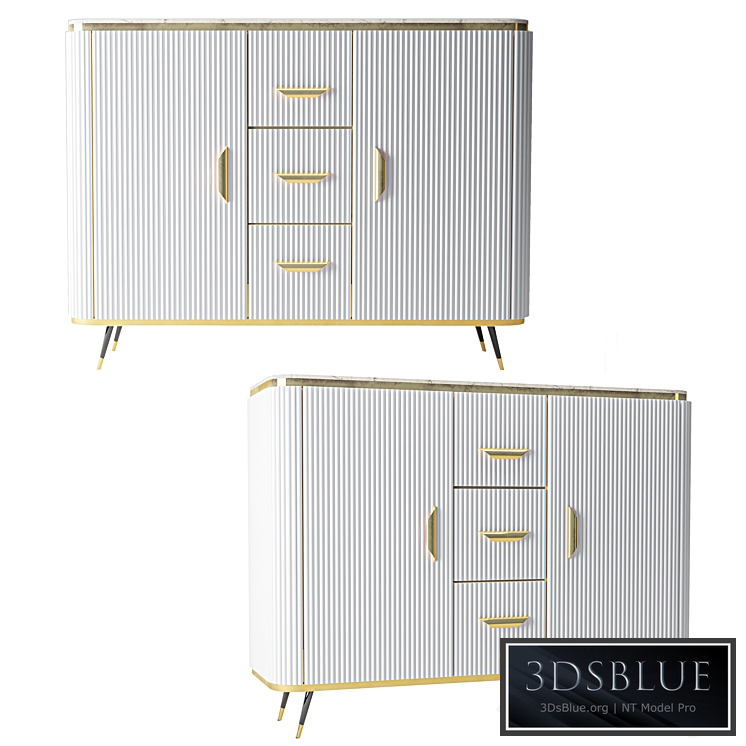 White Sideboard DoorsDrawersShelves Faux Marble Top Buffet in Small