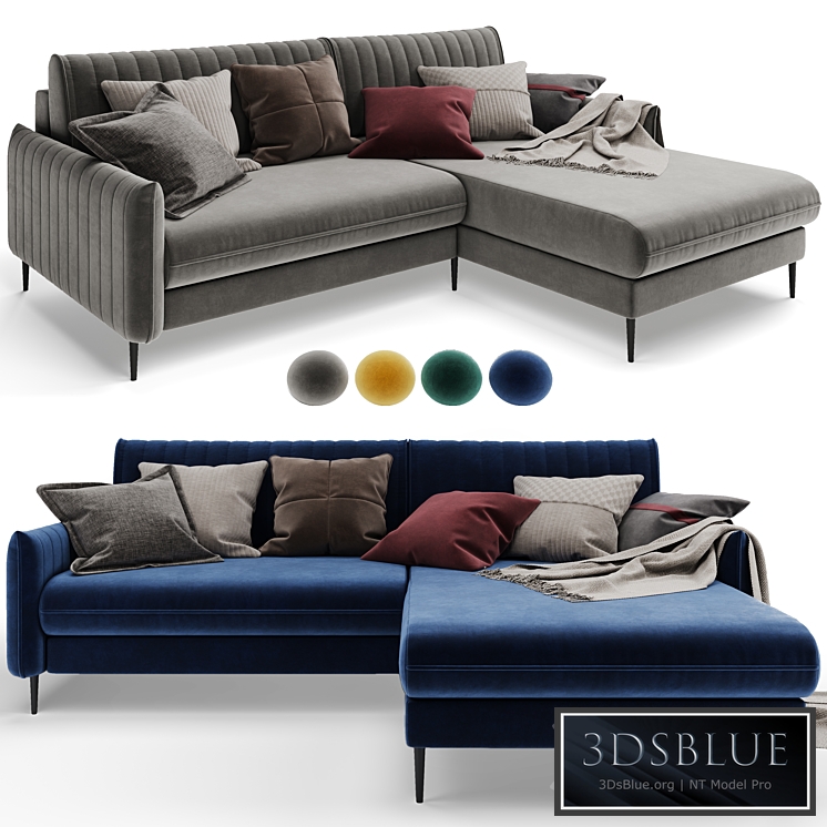 Corner sofa Swout Velvet Yellow / Gray Barhat Blue Time Emerad from Divanru