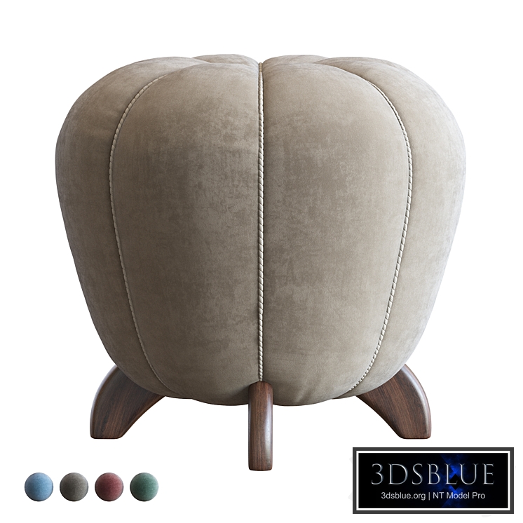 Pouf Ottoman Original Art Deco in Blue Velvet by Halabala, Czechoslovakia, 1930s