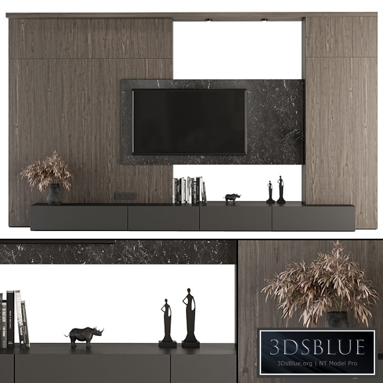 TV Wall Wood and Stone - Set 28